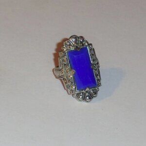 1950s vintage blue glass Art Deco ring - size 5.5